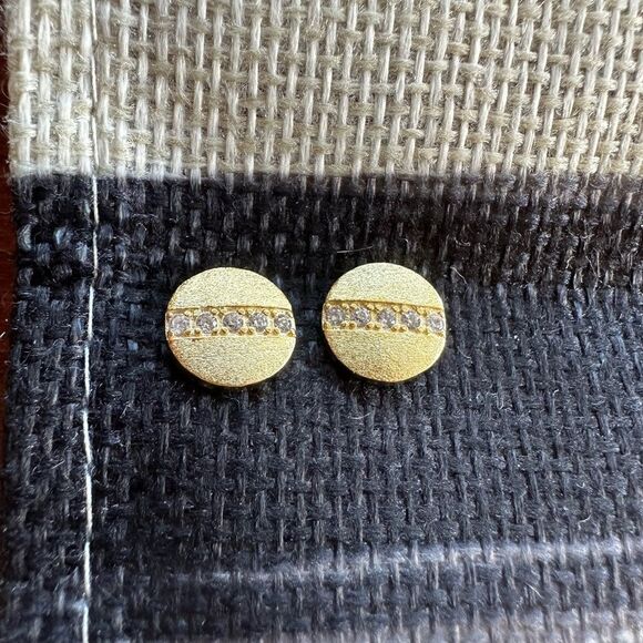 💼Adornia 14k Gold Plated Swarovski Crystal Coin Stud Earrings NWT Pierced - Picture 4 of 11